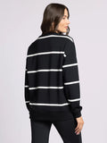 Martina Oversized Crew  - Black Ivory Stripe