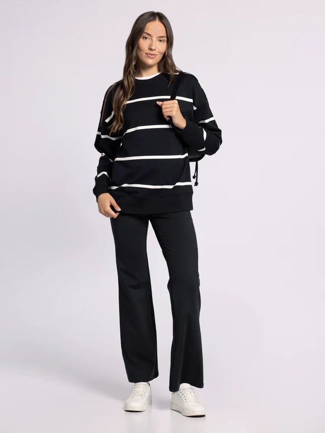 Martina Oversized Crew  - Black Ivory Stripe