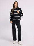 Martina Oversized Crew  - Black Ivory Stripe