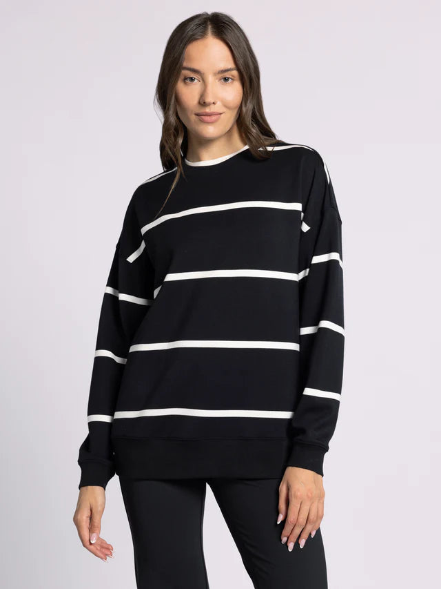 Martina Oversized Crew  - Black Ivory Stripe