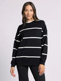 Martina Oversized Crew  - Black Ivory Stripe