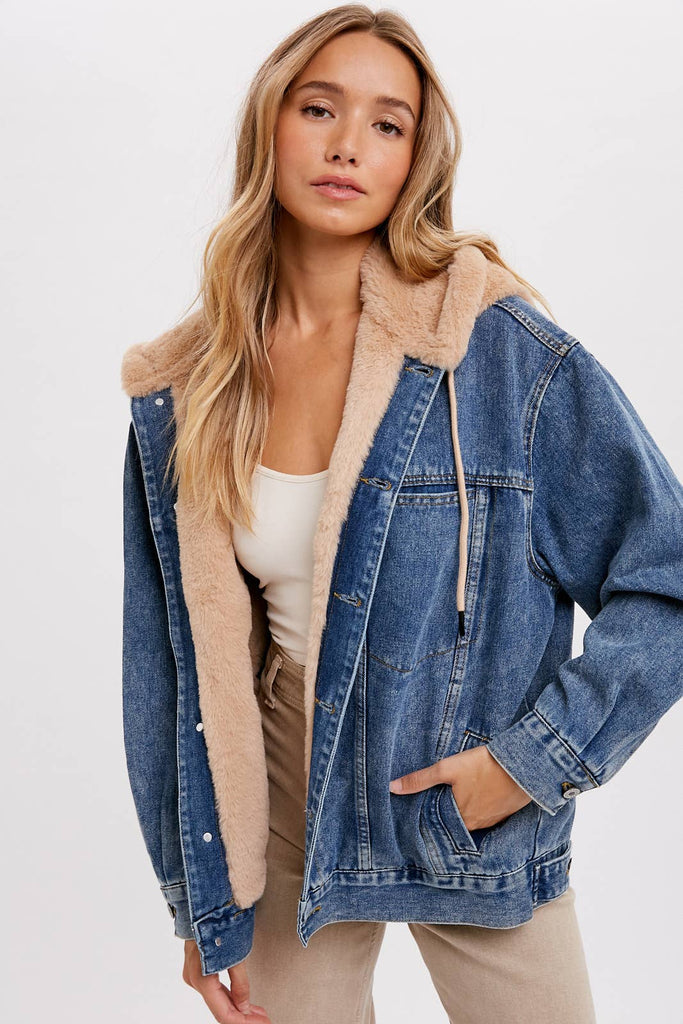 Bluivy Shearling Fur Denim Jacket S/M / Lt. Denim