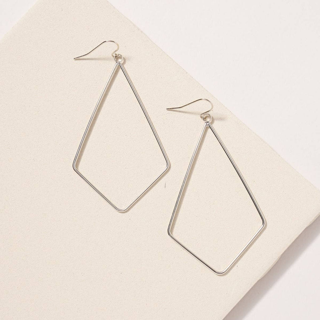 Rhombus Brass Dangling Earrings - Silver