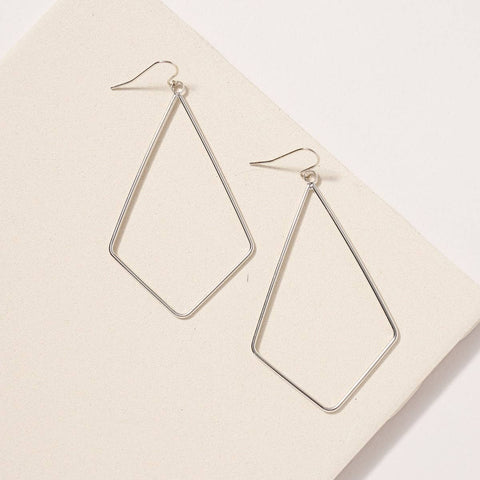 Rhombus Brass Dangling Earrings - Silver