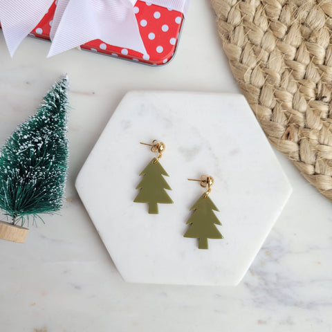 Pine Tree Earrings - Olive / Christmas