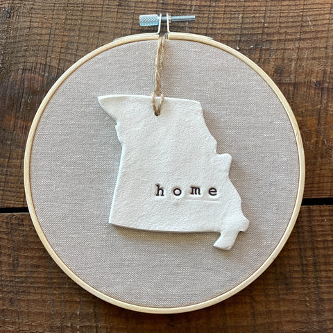 Hoop w/ Flax Linen Fabric + Missouri Ornament