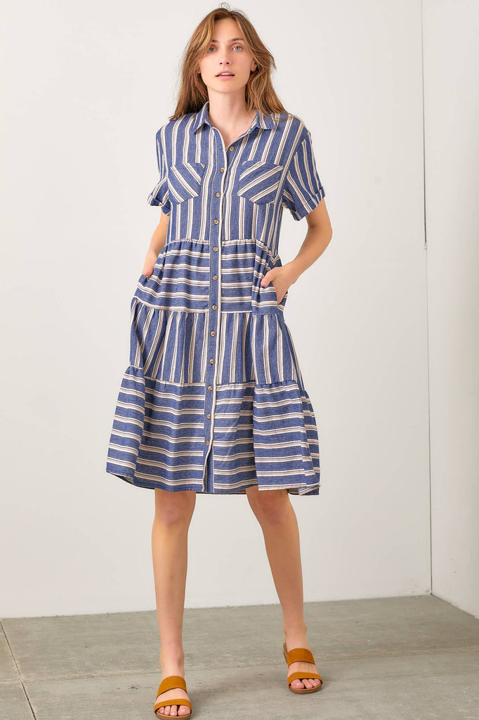 Tiered Striped Shirt Dress