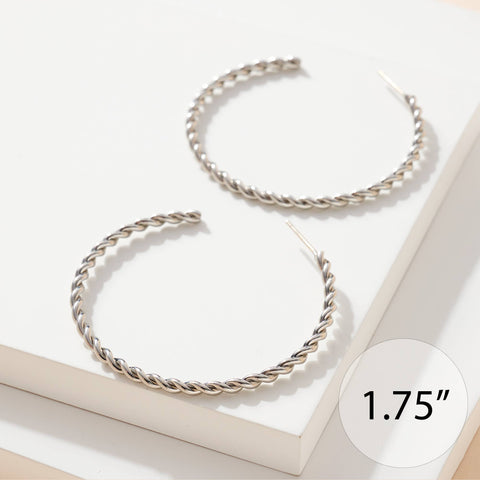 Twist Open Hoop Earrings - Silver