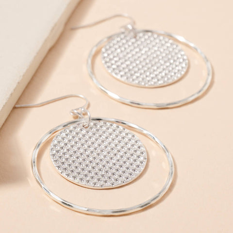 Textured Disc Earrings - Silver